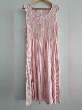 Croft & Barrow Smocked Midi Dress Coral Modern Stripe Size XL